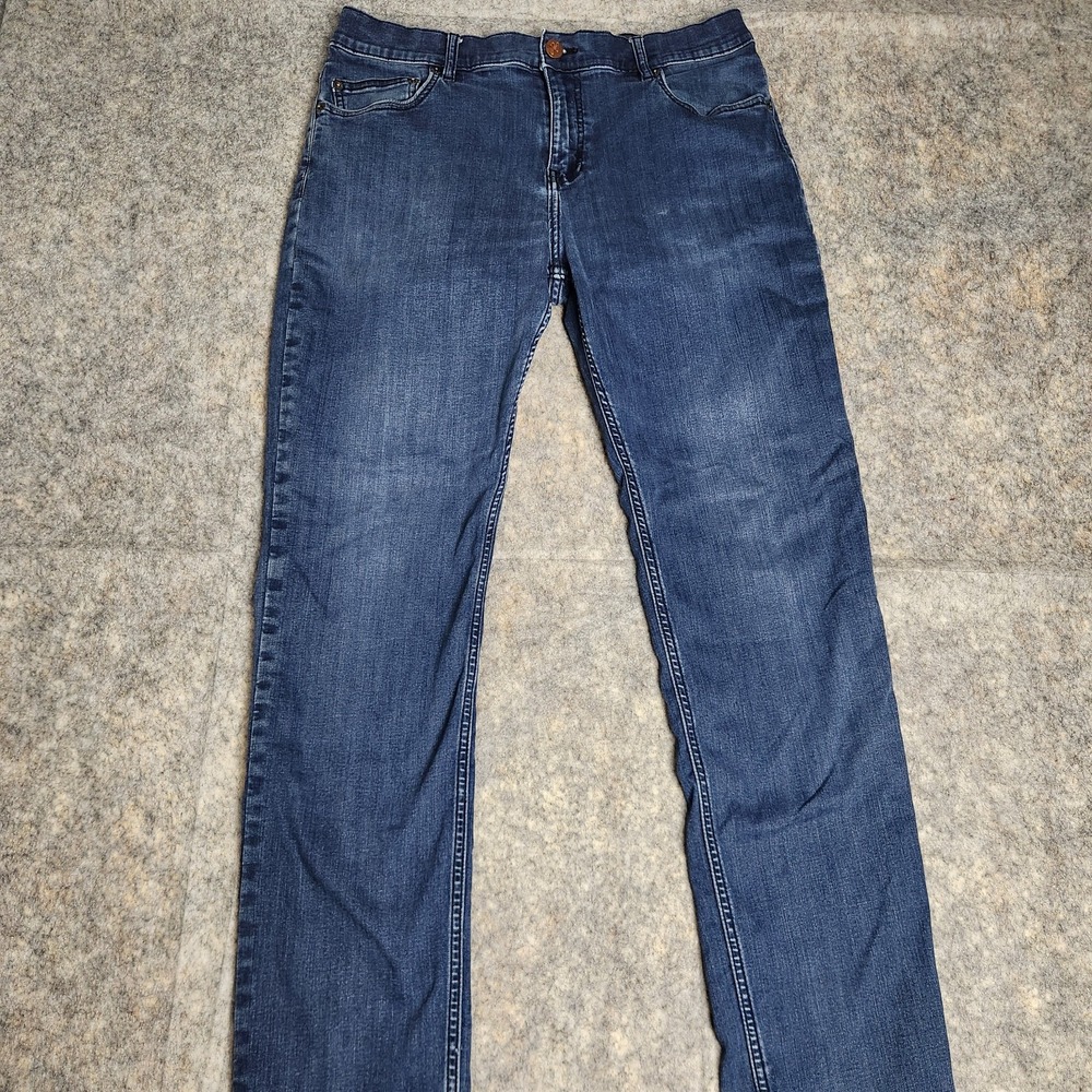 Mugsy Studio Blues Jeans Men 34x32 Blue Dark Wash Slim Fit Denim Faded Stretch